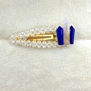 Clear quartz and lapis lazuli hair clip